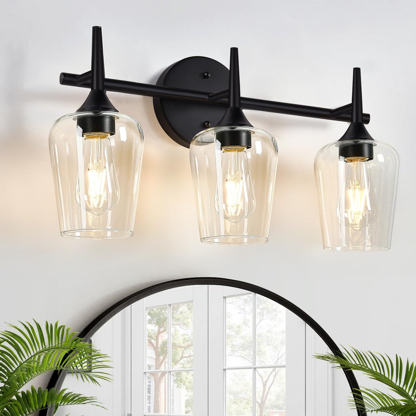 MOKATNG 2025 Upgrade 3-Light Bathroom Light Fixtures, Black Vanity Lights for Bathroom with Clear Glass, 19.5 Inch Bathroom Lighting Fixtures Over Mirror, Modern Wall lamp for Cabinet Hallway