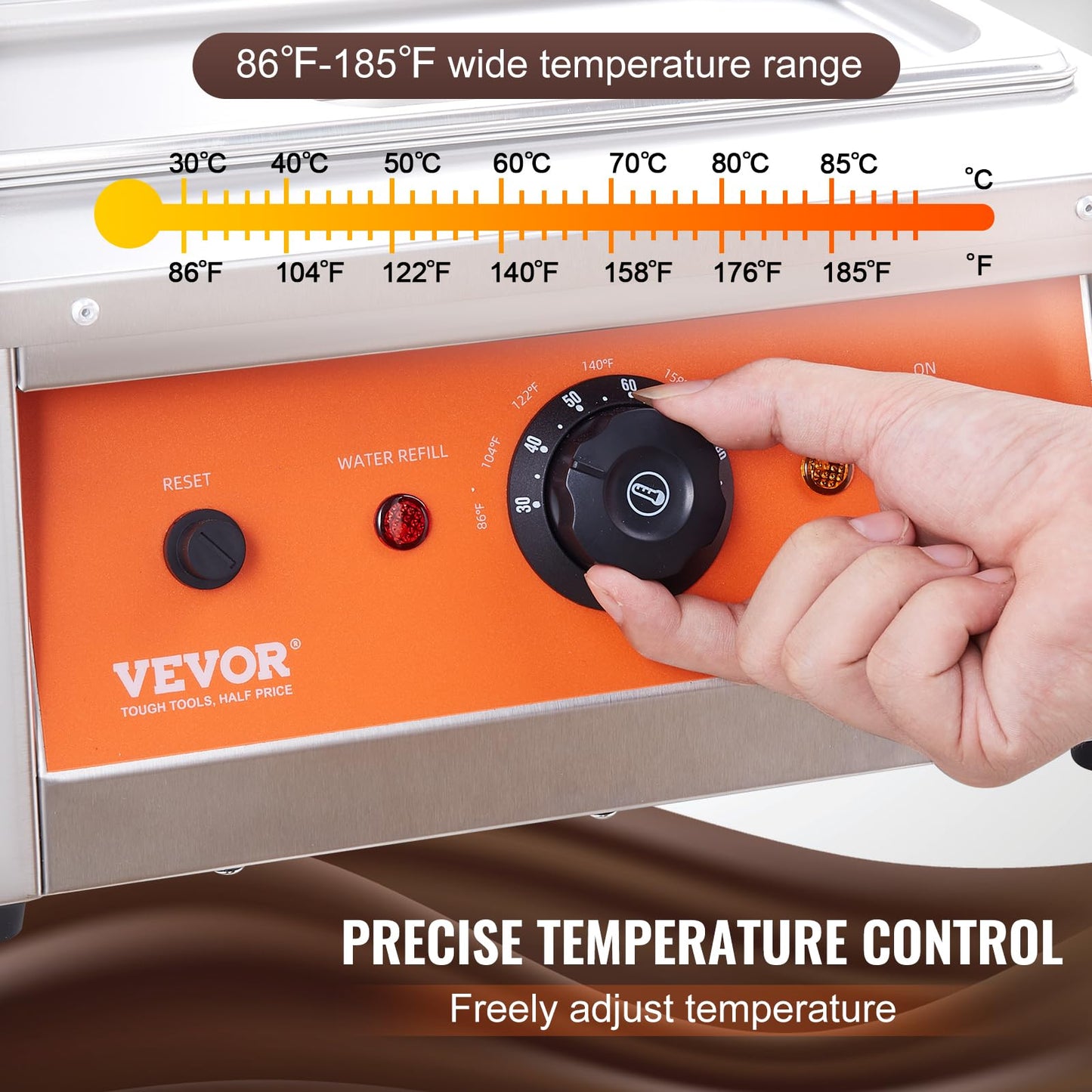 VEVOR Chocolate Tempering Machine, 17.6 Lbs 2 Tanks Chocolate Melting Pot Temp Control 86~185℉, 1500W Stainless Steel Electric Commercial Food Warmer for Chocolate/Milk/Cream Melting and Heating
