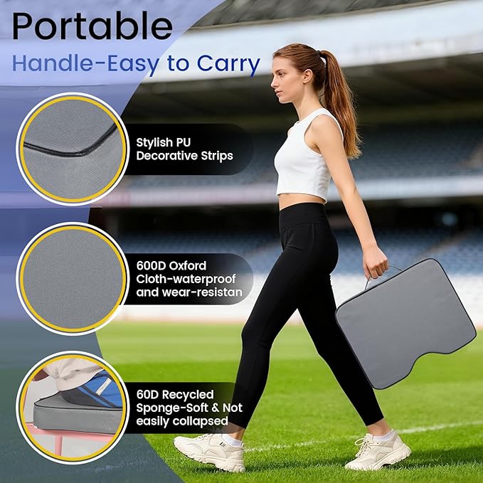 FirstGift 2-Pack 3.15" Stadium Seat Cushions - Portable Water-Resistant Bleacher Pads with Decorative Trim, Lightweight & Comfortable for Sports, Games, and Outdoor Events