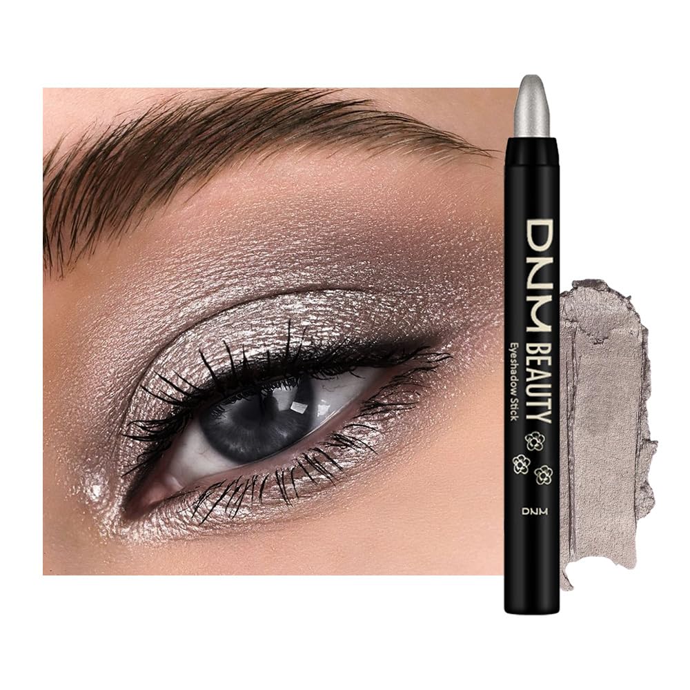 evpct Silver Grey Shimmer Cream Eye Shadow Sticks Brightener Pencil for Women, Silver Grey Silky Eyeshadow Applicator Stick Pen