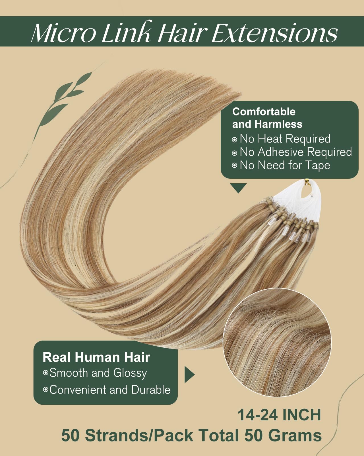 Ugeat Micro Beads Hair Extensions Golden Brown Highlights Bleach Blonde Micro Loop Hair Extensions Bleach Blonde Micro Rings Hai