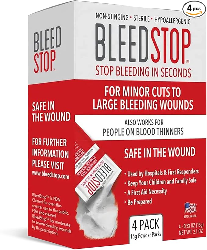 BleedStop™ First Aid Powder for Blood Clotting, Trauma Kit, Blood Thinner Patients, Camping Safety, and Survival Equipment...