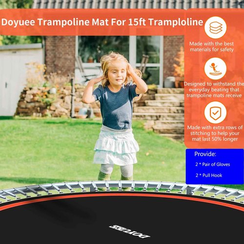 DOYUEE 15FT Trampoline Mat Replacement-13.26ft Diameter Mat with 96 Rings- Fits 7.0" Springs,Spring & Frame not Included (96 Rings & (159.3" | 13.26ft) Dia-Fits 7.0" Springs, Fits 15FT Trampoline)