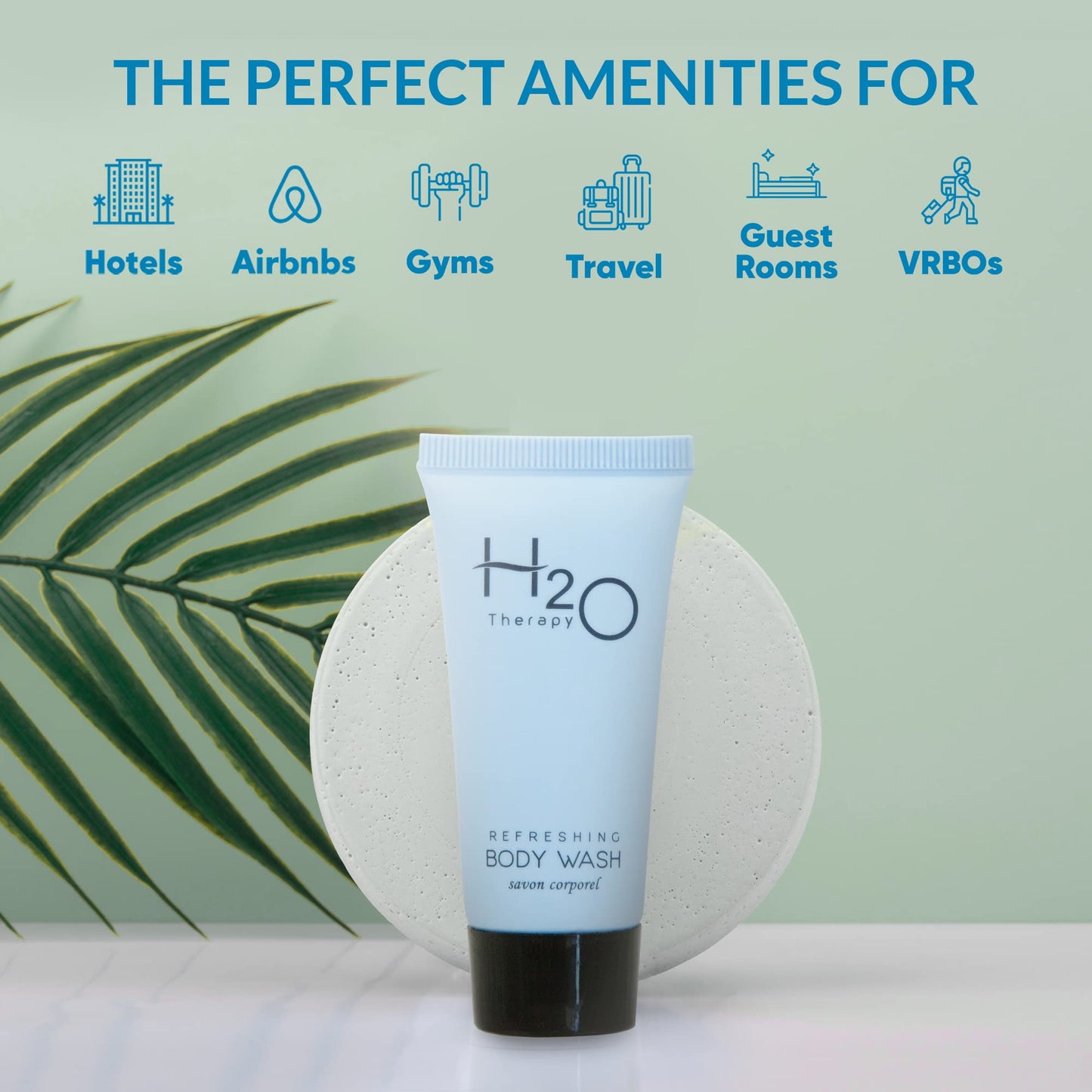 H2O Therapy Body Wash Soap, Travel Size Hotel Hospitality, 0.85 oz (Case of 20)
