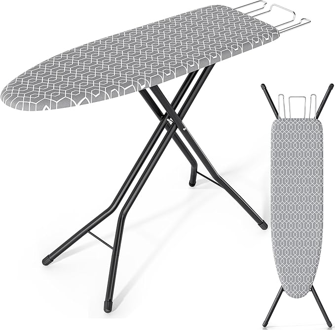 KINGBOARD Foldable Ironing Board Full Size, Iron and Ironing Board Set Standard Size, Iron Boards with Ironrest & Adjustab...