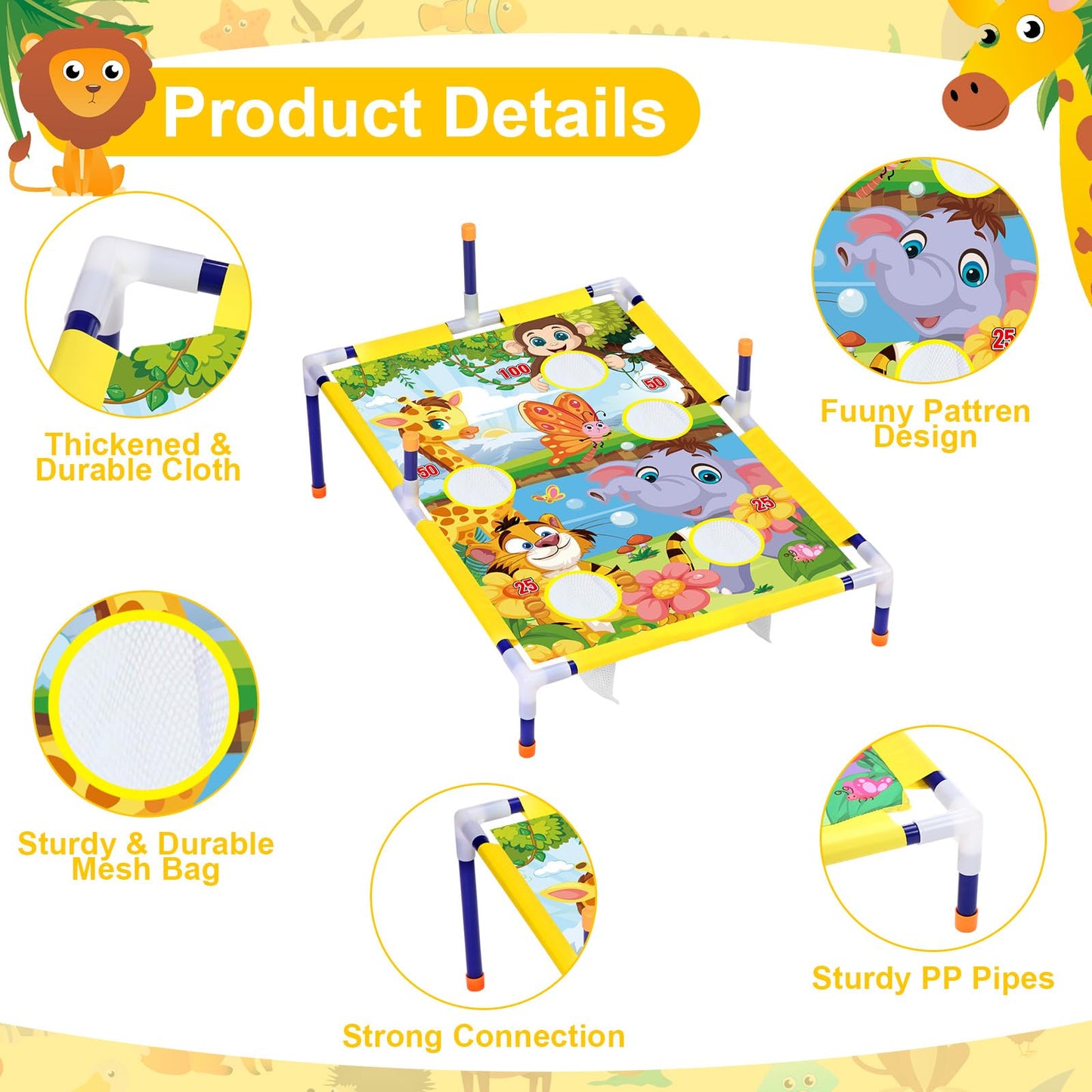 Leitee 2 in 1 Bean Bags Toss Game Animal Cornhole Bean Bags Ring Toss Game Kids Cornhole Games Set Party Carnival Games Toys Gifts Birthday Games Ideal Birthday for Ages 4-8 Toddlers