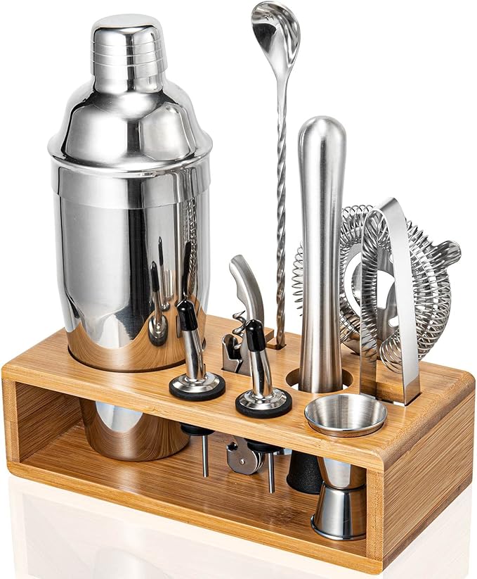 Cocktail Shaker Set, Mixology Bartender Kit 10-Piece Bar Tools Set with Stylish Bamboo Stand, Bar kit: Martini Shaker Mudd...