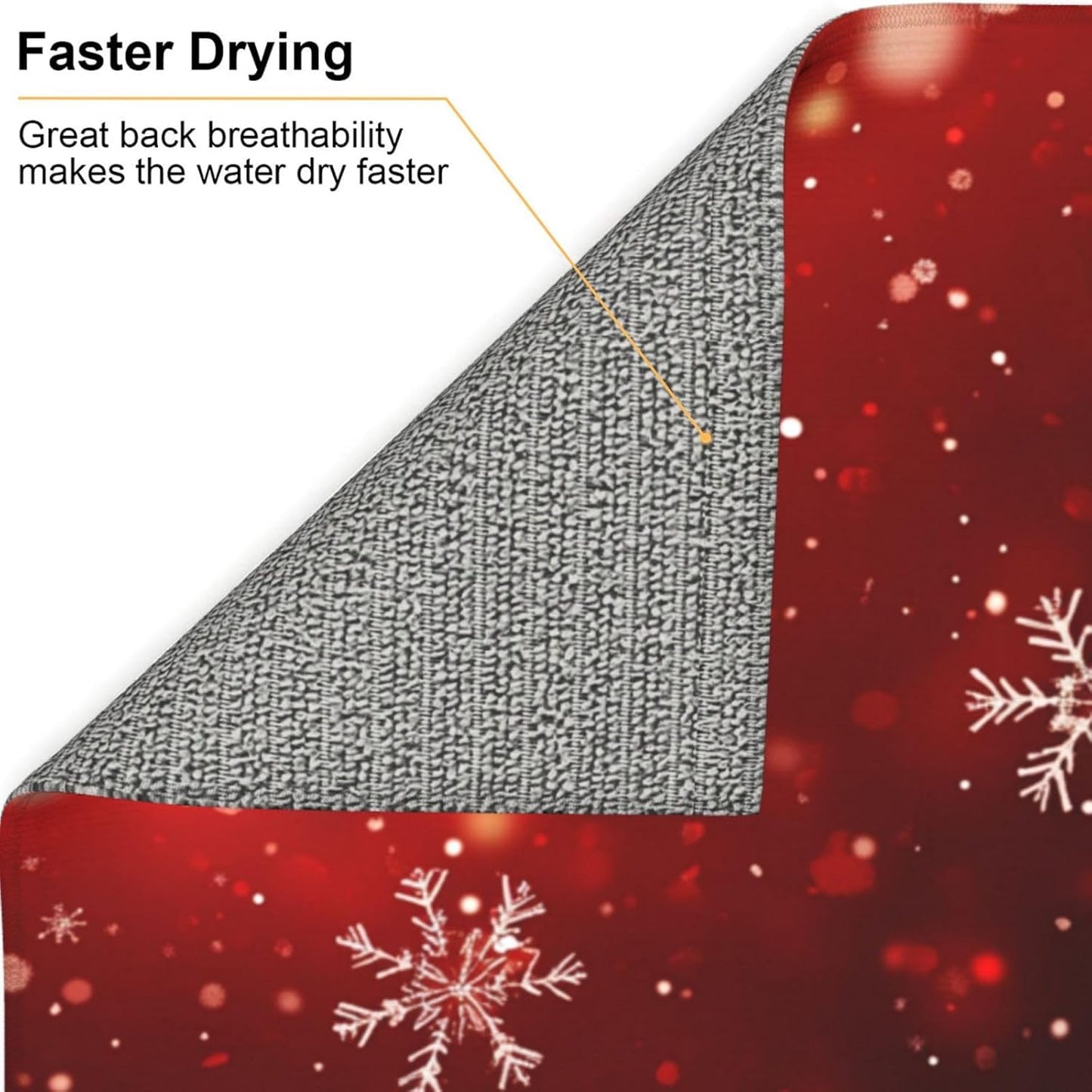 Dish Drying Mat Red Christmas Snowflake Xmas Glitter Absorbent Microfiber Non Slip Quick Dry Heat Resistant Holiday Decorative Kitchen Counter Mat for Plates Cups Glasses 16x18 Inch