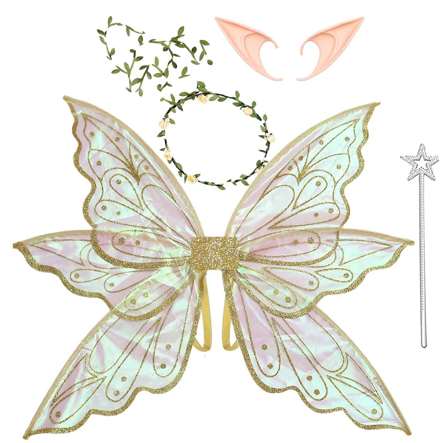 caretoto Gold Fairy Wings for Adults Dress Up Sparkling Sheer Butterfly Halloween Costume Angel Wings for Women Girls1
