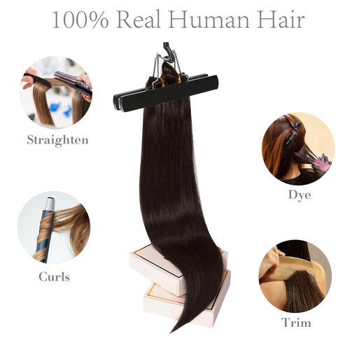 FoxFace Clip in Hair Extensions Real Human Hair, Thick Extensions from Root to Tip, Natural Hair Clip Ins, Dark Brown, 22 Inch 120g 7Pcs