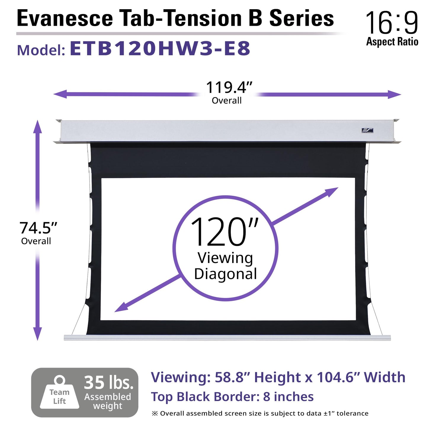 Elite Screens Evanesce Tab-Tension B, 120-inch 16:9, 4K / 8K HD, Recessed in-Ceiling Electric Tab Tensioned Projector Screen, Matte White Projection Screen Surface Programmed Remote Kit, ETB120HW3-E8