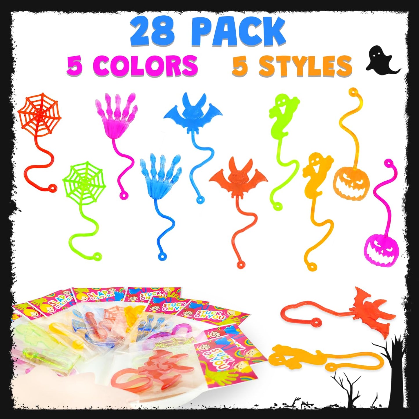 Halloween Treat Non Candy for Kids 28 PCS, Sticky Hands Toys Gifts Prizes for Toddlers, Halloween Goody Bag Bucket Pinata Stuffer Fillers,Birthday Preschool Party Favor Supplies Trinket for Boys Girls