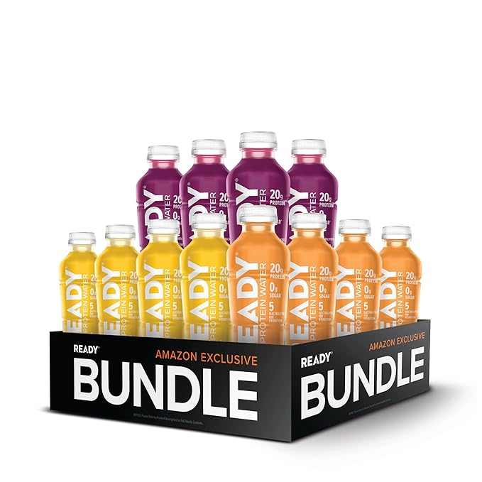 Ready® Clear Protein Water Variety Pack – 12 Bottles | Black Cherry, Orange Mango, & Lemon Ice | 20g Protein | Sugar-Free ...