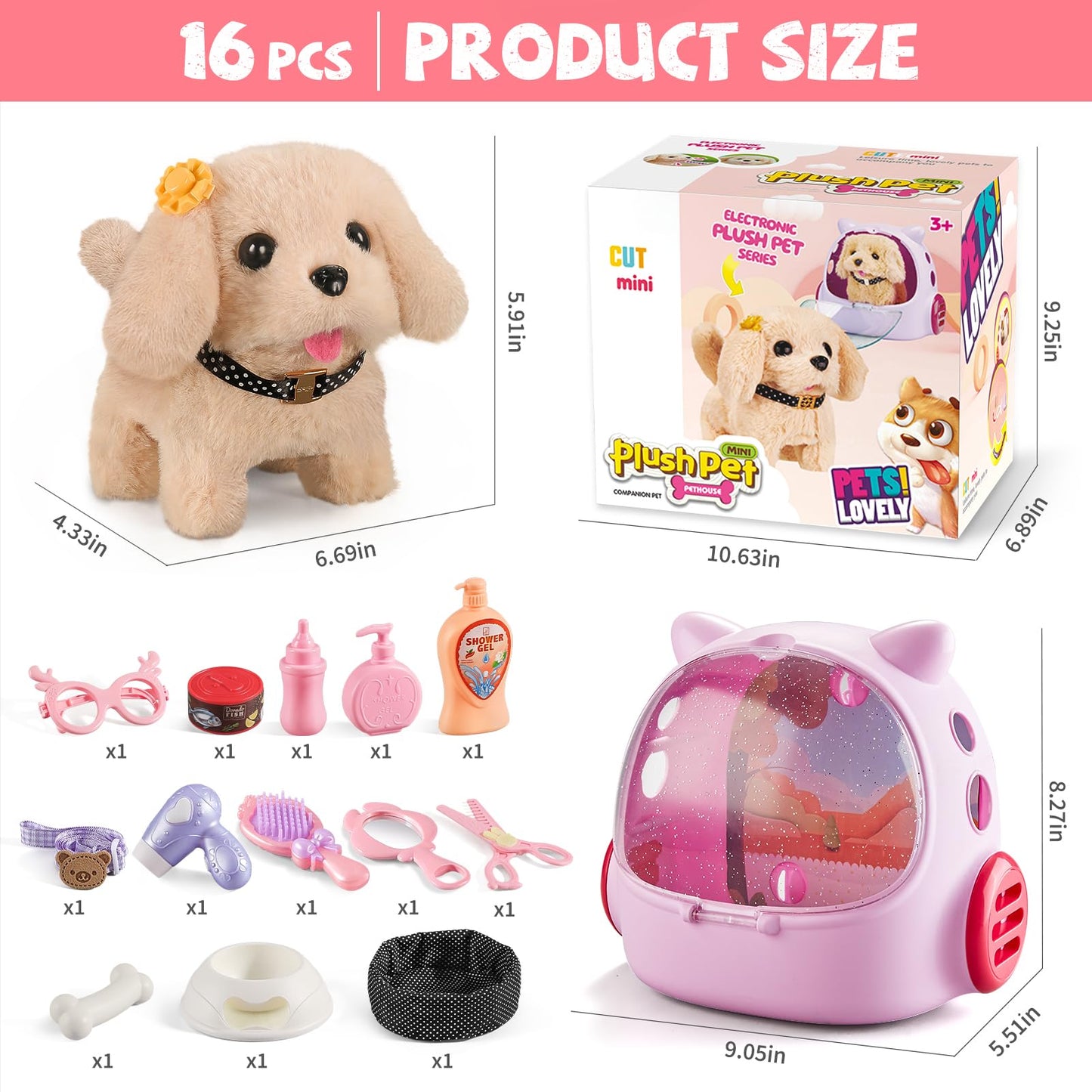 Vanvimen 16 Pcs Robot Dog Toys for Girls, Toys for 3 4 5 6 7 8 Year Old Girls Kids Boys, Realistic Robot Puppy Toys for 5-7 6-8, Ideas Birthday Gifts for Girl 3 4 5 6 Year Old