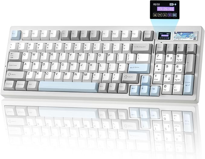 YUNZII IF99 Wireless Mechanical Gaming Keyboard with Smart LCD Display, QMK/VIA Programmable BT/2.4G/USB-C Gasket Mounted Hot Swap RGB 96% Layout for Mac/Win (White, Cocoa Cream V2 Switch)