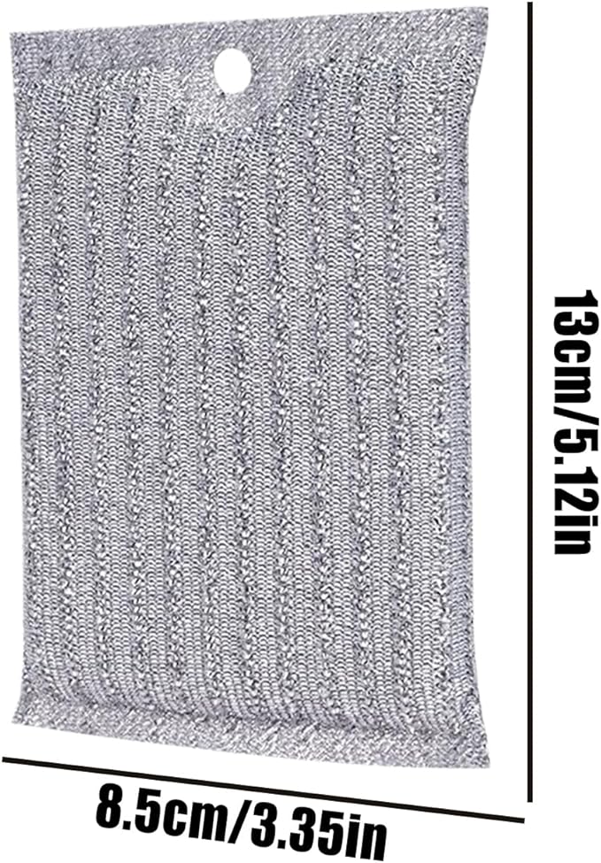 Non Scratch Scouring Pads 4 Pack - Double Sided Silver Silk Dish Sponge with Wire Scrubber | Heavy Duty Kitchen Cleaning for Pots Pans Top Sink | Safe for Nonstick Cookware Stainless Steel Cast Iron