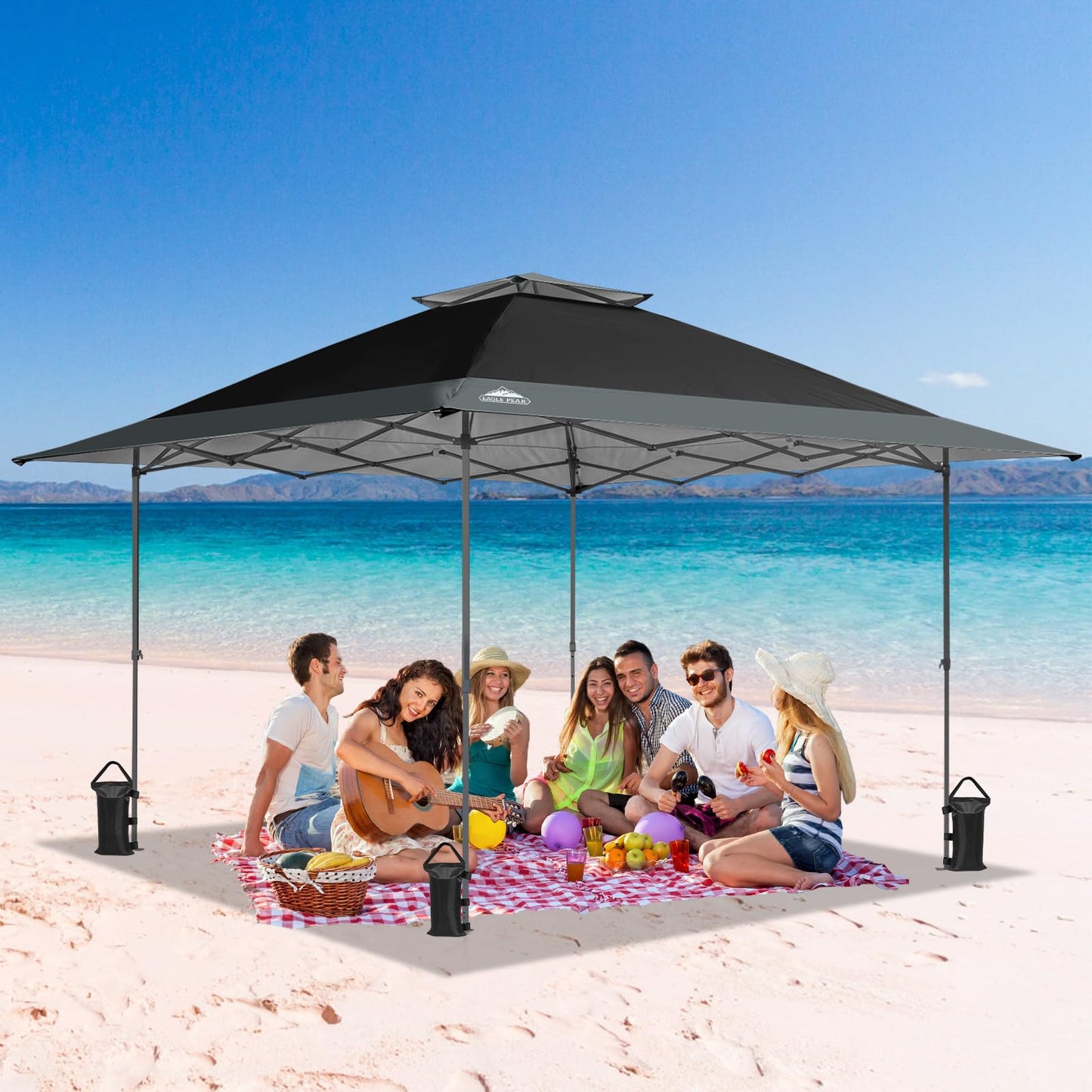 EAGLE PEAK 13x13 Straight Leg Pop Up Canopy Tent Instant Outdoor Canopy Easy Single Person Set up Folding Shelter w/Auto Extending Eaves 169 Square Feet of Shade (Black/Gray)