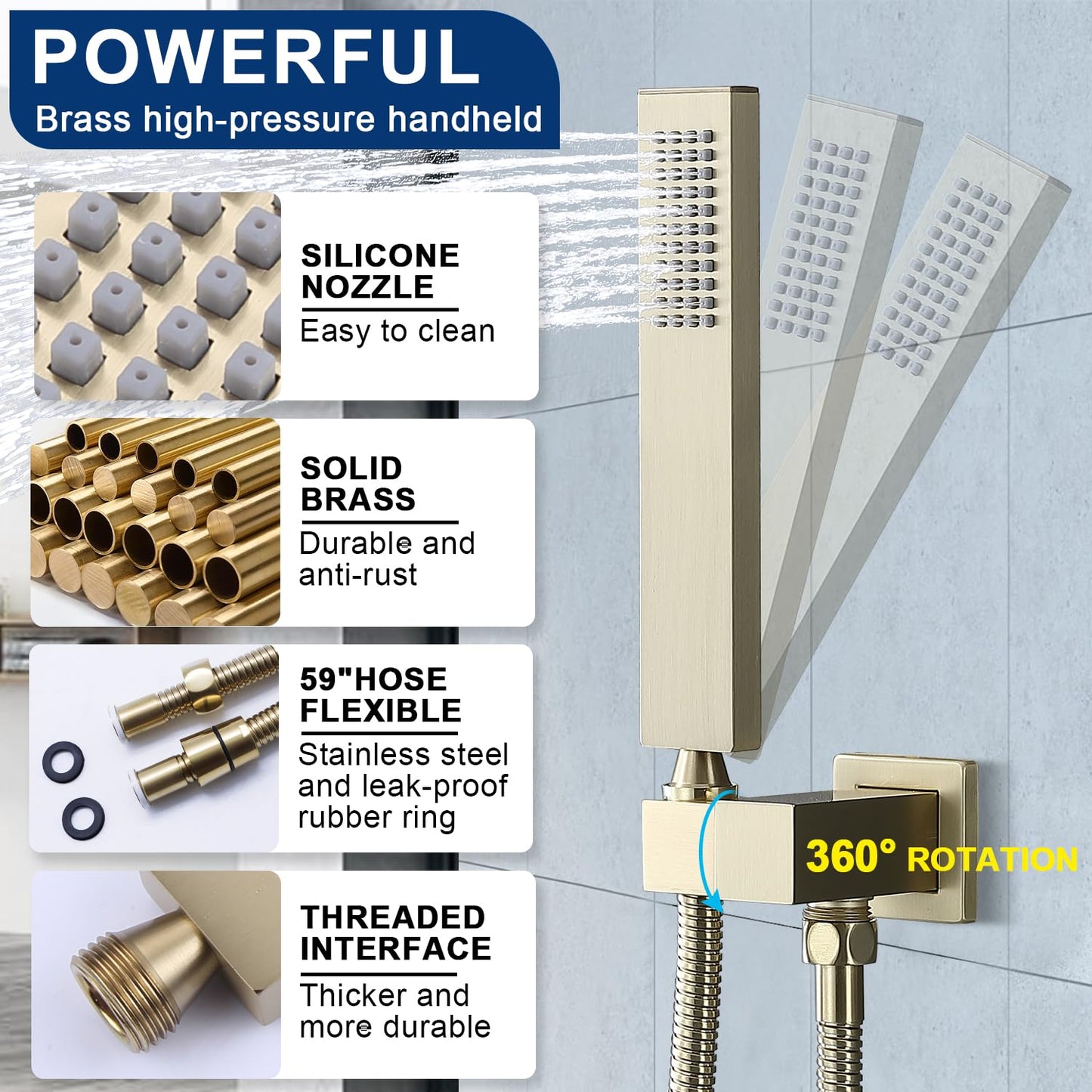 NPYSVSSS Shower System Dual Shower Heads with 12" Ceiling Mounted Rain Shower Head & 6" Wall Mounted Head Full Body Luxury Rain Shower System 3 Way Pressure Balance Valve Kit, Brushed Gold
