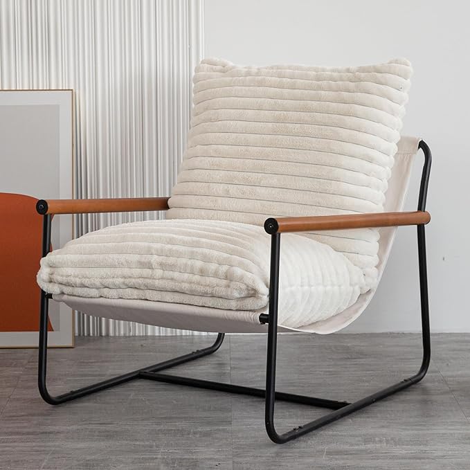 MAXYOYO Accent Chair, Sherpa Arm Chair for Living Room, Mid Century Modern Accent Chairs, Boucle Reading Bedroom Chair, Te...