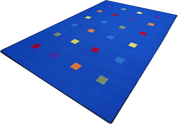 KIDCARPET.COM Seating Squares Multi on Blue 24 7'6" x 12' Rectangle, Educational Classroom Rug, Kids Learning Play Mat | Area Rug for Bedroom or Playroom
