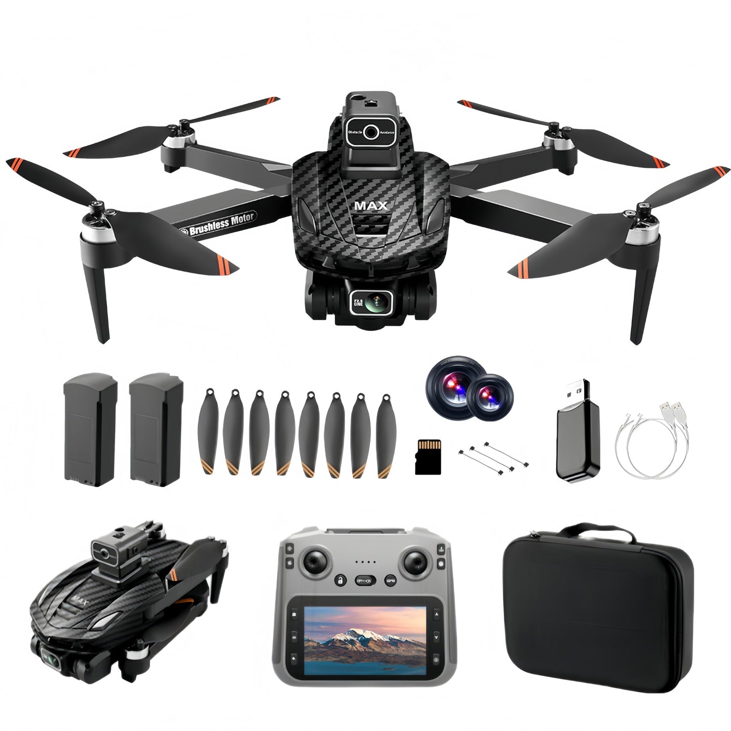 GPS Drone with 4K Dual Cameras & 4.5in Large-Screen Remote - Infrared Obstacle Avoidance, LED Night Lights, Brushless Motors, 2 Rechargeable Batteries, Wi-Fi FPV Real-Time Transmission, Hovering Altitude Hold Mode, GPS Auto Return & Follow Me Mode - Folda