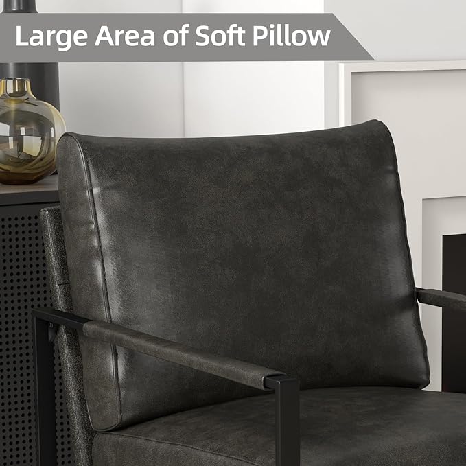 INZOY Accent Arm Chair with Metal Frame Set of 4, Comfy Living Room Chair with Plump Backrest and Cushion, Mid Century Modern Chair with Sturdy Structure, Easy to Clean, Dark Grey
