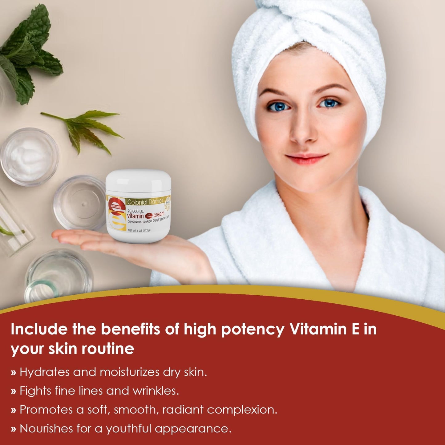 Colonial Dames Concentrated Vitamin E Moisturizing Cream 28,000 I.U. for Hydrating & Moisturizing Chapped Dry Skin & Fine Lines.