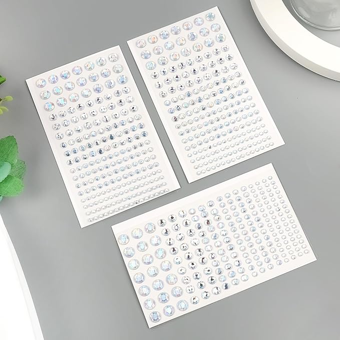 591pcs Face Gems Hair Gems Pearls, Self-Adhesive Face Jewels Eye Rhinestones 3/4/5/6/8 mm Face Gem Stick on, Halloween Makeup Gems Rave Accessories for Face Eyes Body Makeup (21.Laser Clear)