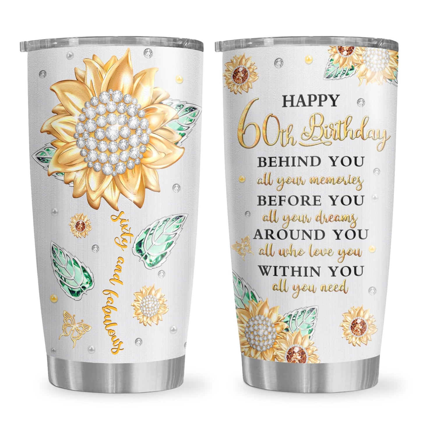Biomlon 60th Birthday Gifts for Women Tumbler 20oz, Happy 60th Birthday Decorations, 60 Year Old Gifts for Women/Her/Mom/Grandma