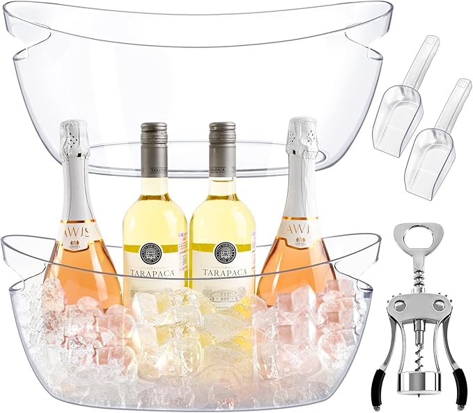 Ice Buckets for Parties 2 Packs,Ice Bucket with Scoops&Metal Wine Bottle Opener,Large Acrylic Ice Champagne Buckets Tub fo...