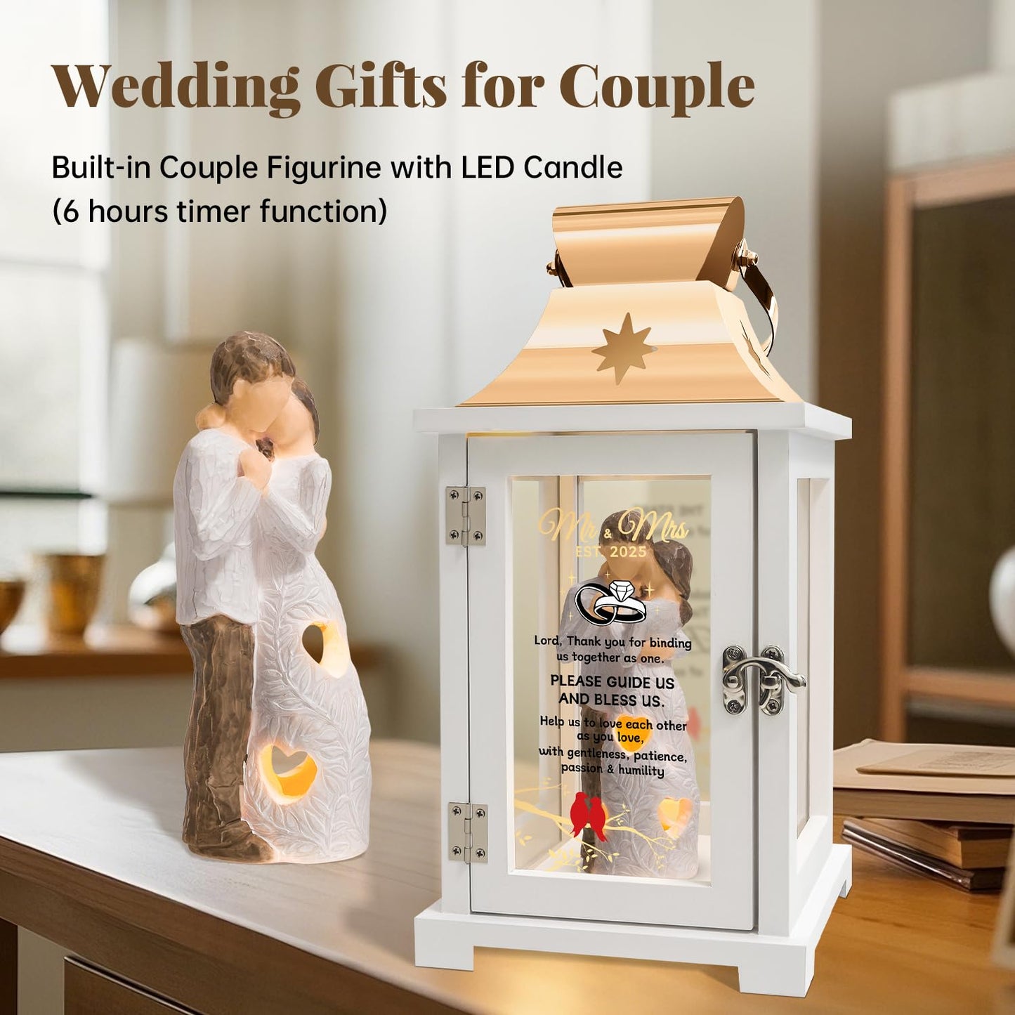 Wedding Gifts for Couples, Mr and Mrs Gifts, Mr & Mrs Est. 2025 Figurine Lantern, Unique Wedding Gifts for Newlyweds - Bridal Shower Gifts for Bride,