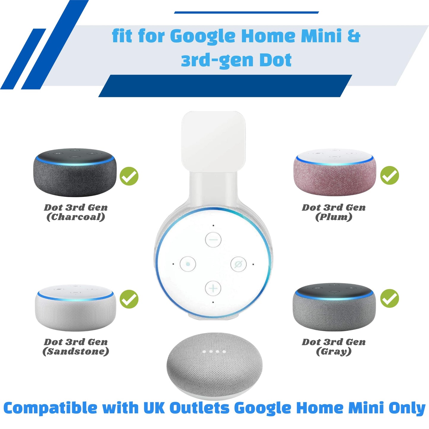 Sintron Wall Mount Holder For D?T 3 & Uk Google Mini, Smart Home Outlet Wall Mount Stand Hanger For Dot 3Rd Generation Speaker H