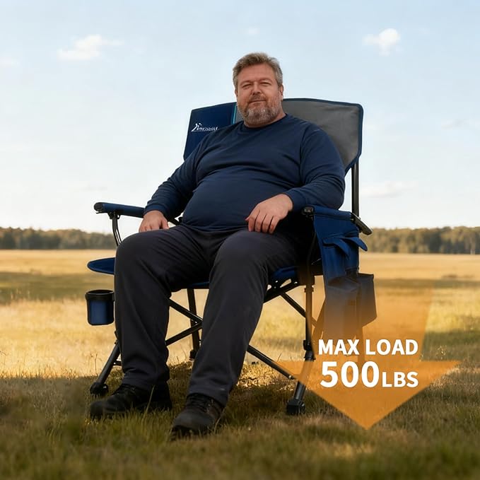 Romswi Oversized Camping Chairs 2 Pack with Hard Armrest Chair,Heavy Duty Supports 500LBS,Folding Chairs with Cup Holder for Outdoor,Beach,Garden,Fishing