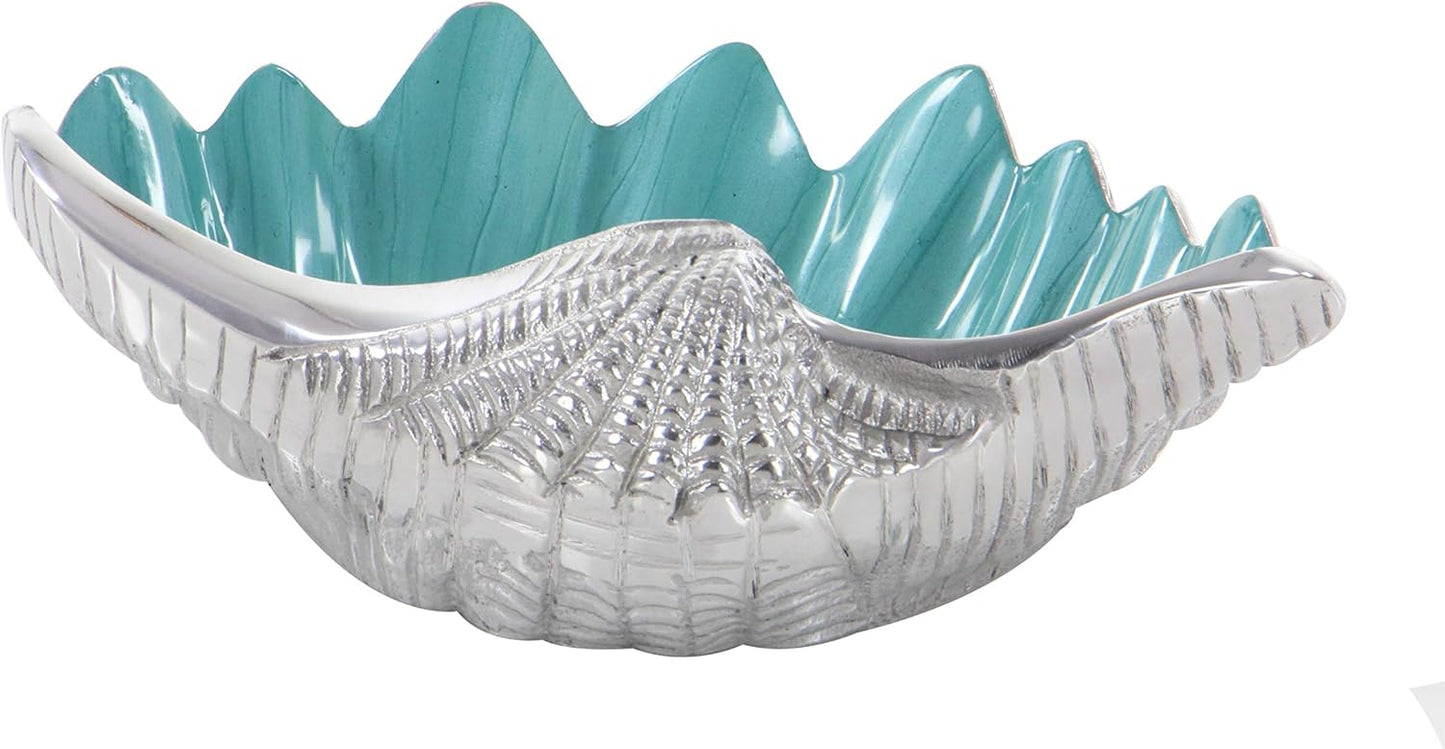 Deco 79 Aluminum Metal Shell Serving Bowl Shell with Enamel Interior, 12" x 9" x 3", Teal