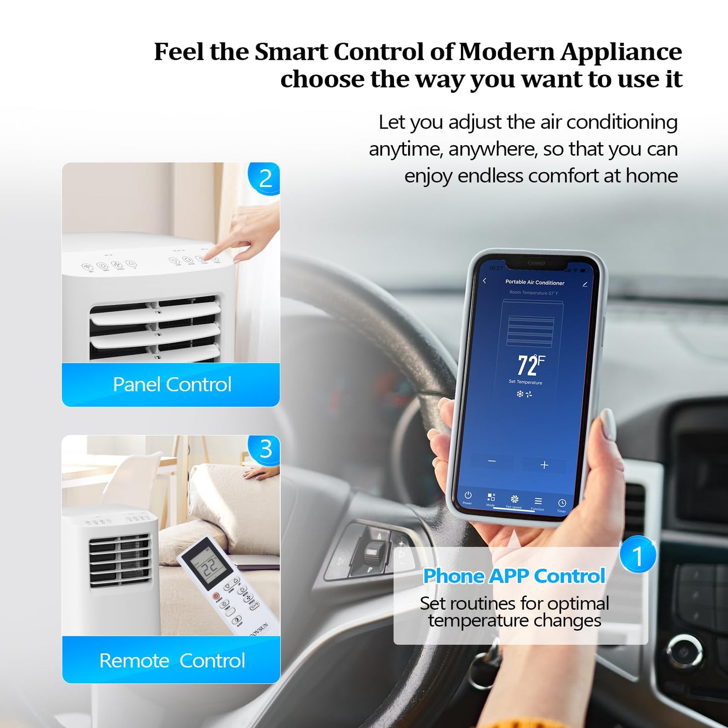 ROVSUN WiFi Enabled Smart 9000 BTU Portable Air Conditioner with Remote & APP Control, 3-in-1 Cooler, Dehumidifier & Fan, Powerful Room Mobile AC Unit with Rolling Wheels & Easy Installation Kit