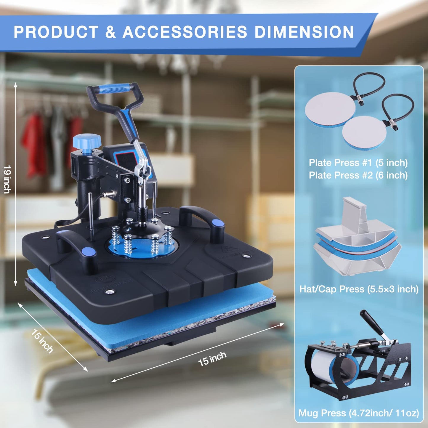 HORGELU Upgraded 5 in 1 Heat Press Machine 15x15 Inch Heat Transfer Machine 360-Degree Swing Away Multifunction Digital Sublimation Combo Heat Press for T Shirt Mug Hat Plate for Commercial Home 110V