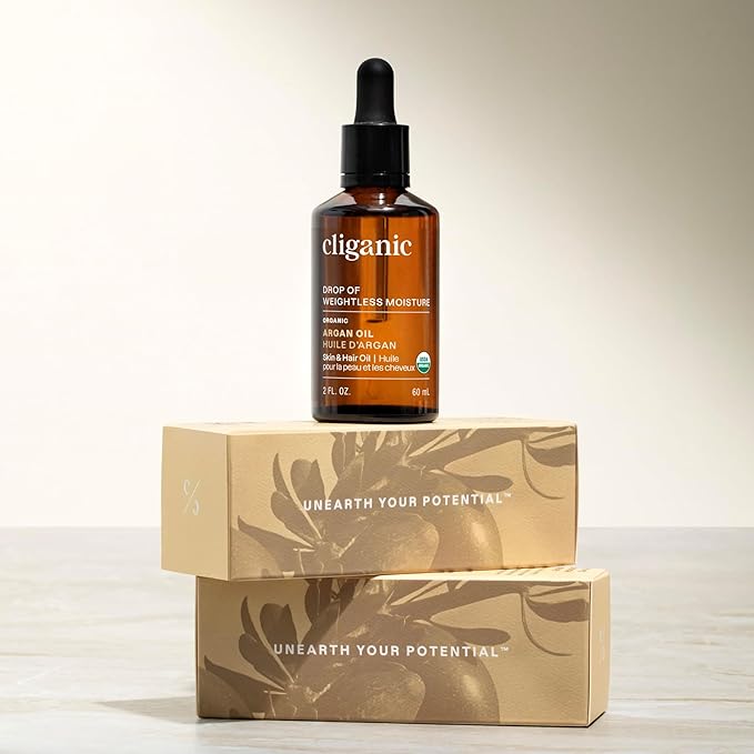 Cliganic USDA Organic Argan Oil, 100% Pure | for Hair, Face & Skin | Natural Cold Pressed Carrier Oil, Imported from Morocco (Packaging May Vary)