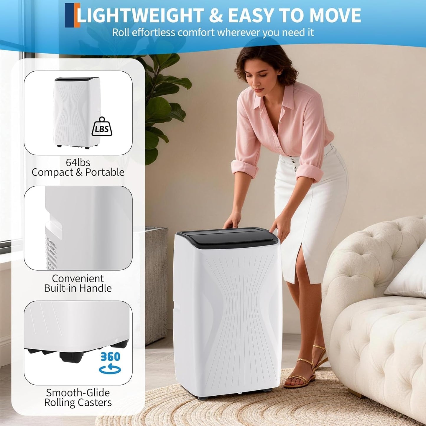 Portable Air Conditioner, 12000 BTU 5-in-1 Portable AC Unit, Cool Fan & Dry Remote Control Up to 550 Sq ft LED Display