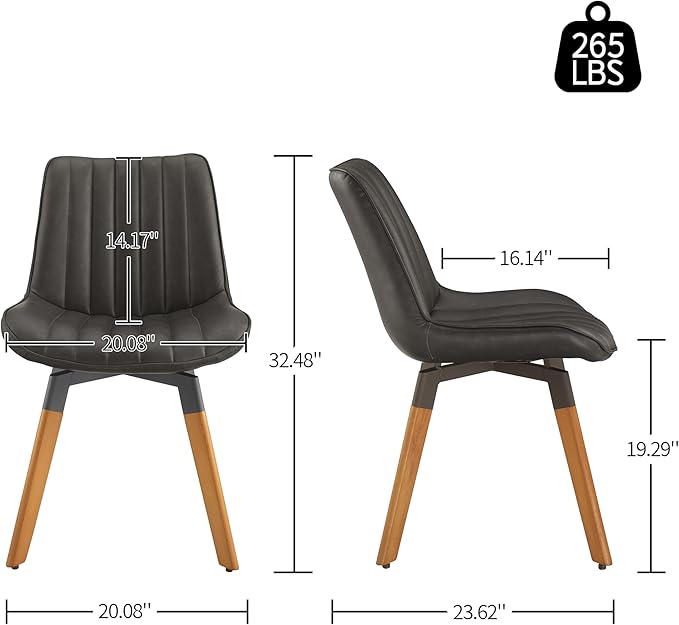 Art Leon Dining Chairs Set of 4, Mid Century Modern Swivel Kitchen Dining Room Chairs, Upholstered Faux Leather Armless Side Chairs with Wood Legs for Living Room Bedroom, Dark Gray