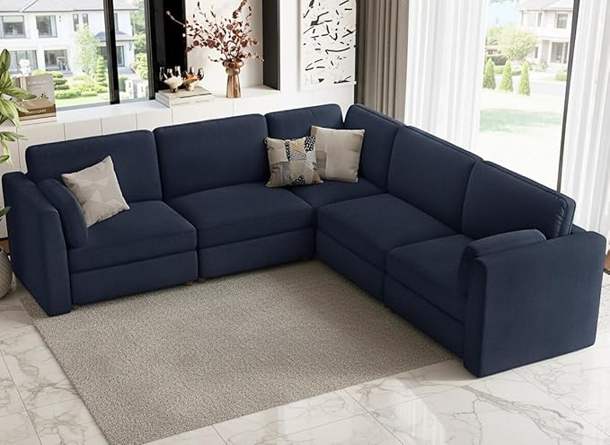 CUGOAO 117.7'' Modular Sectional Sofa, Oversized L-Shaped Sectional Couch, Deep Seat Chenille Cloud Couch, Removable Cover, Mordern Upholstered Couches for Living Room, Apartment, Office, Blue