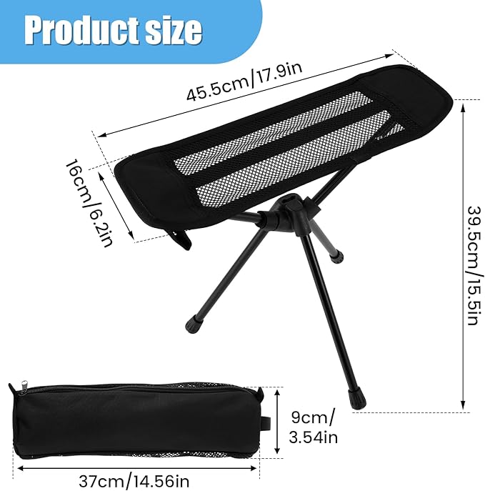 Tcwhniev Footrest Leg Rest Camping Chair Folding Camp Chair Footrest Portable Camping Footrest 15.55×17.9 Inch Camp Footrest Outdoor Chair Feet Rest Breathable Hammock Chair Foot Rest (Black)