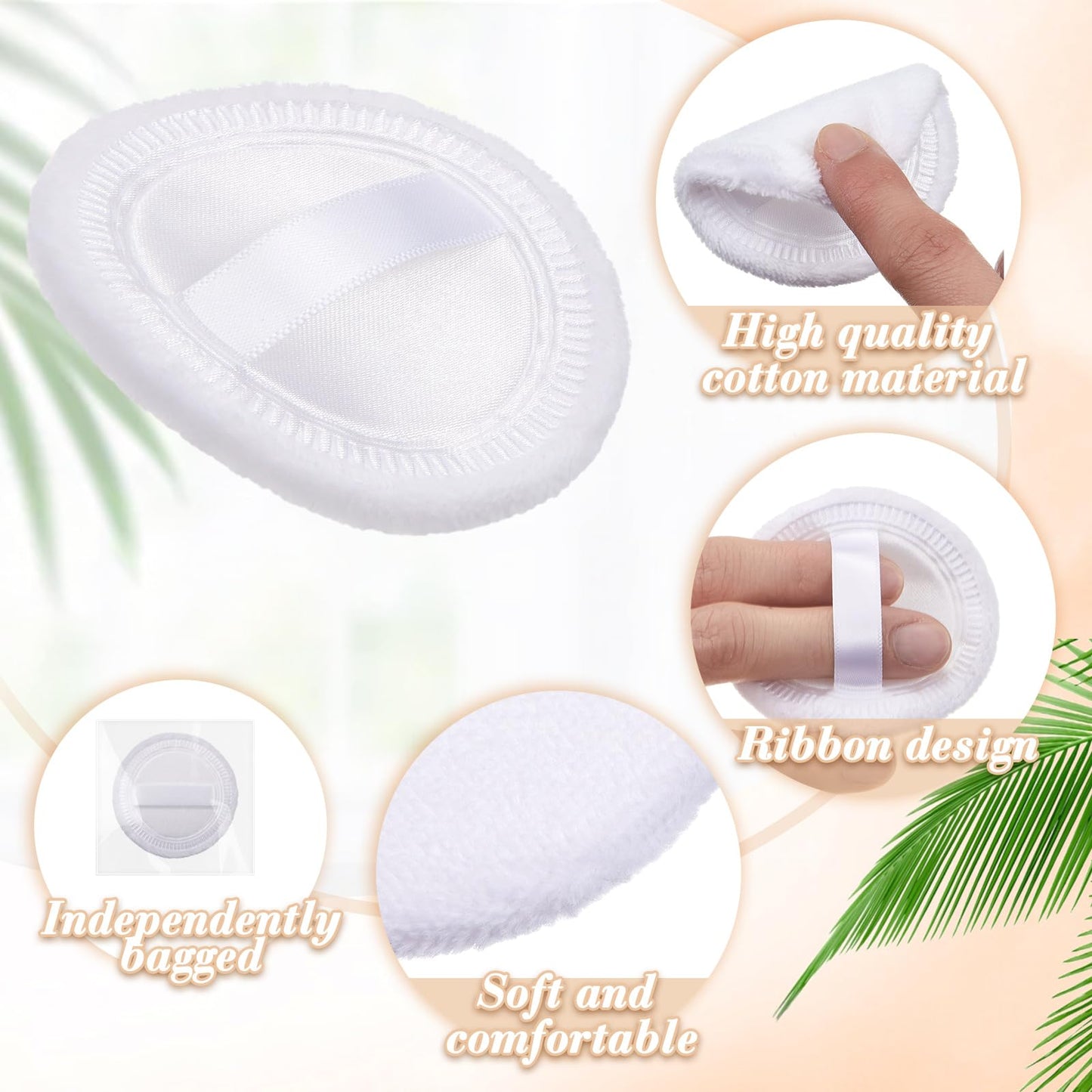 SiliFine 100 Pcs Cotton Powder Puff Washable 2.36 Inch White Round Cosmetic Face Powder Makeup Puffs with Ribbon Body Cosmetic
