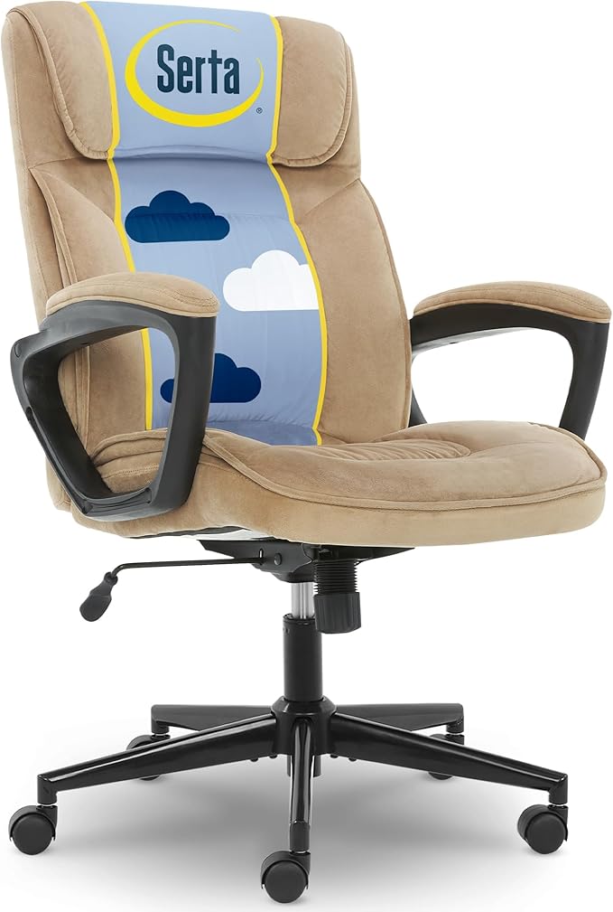 Serta® Hannah Executive Home Office Desk Chair, Ergonomic Mid-Back with Lumbar Support, Firm Seat Cushion, Layered Body Pi...