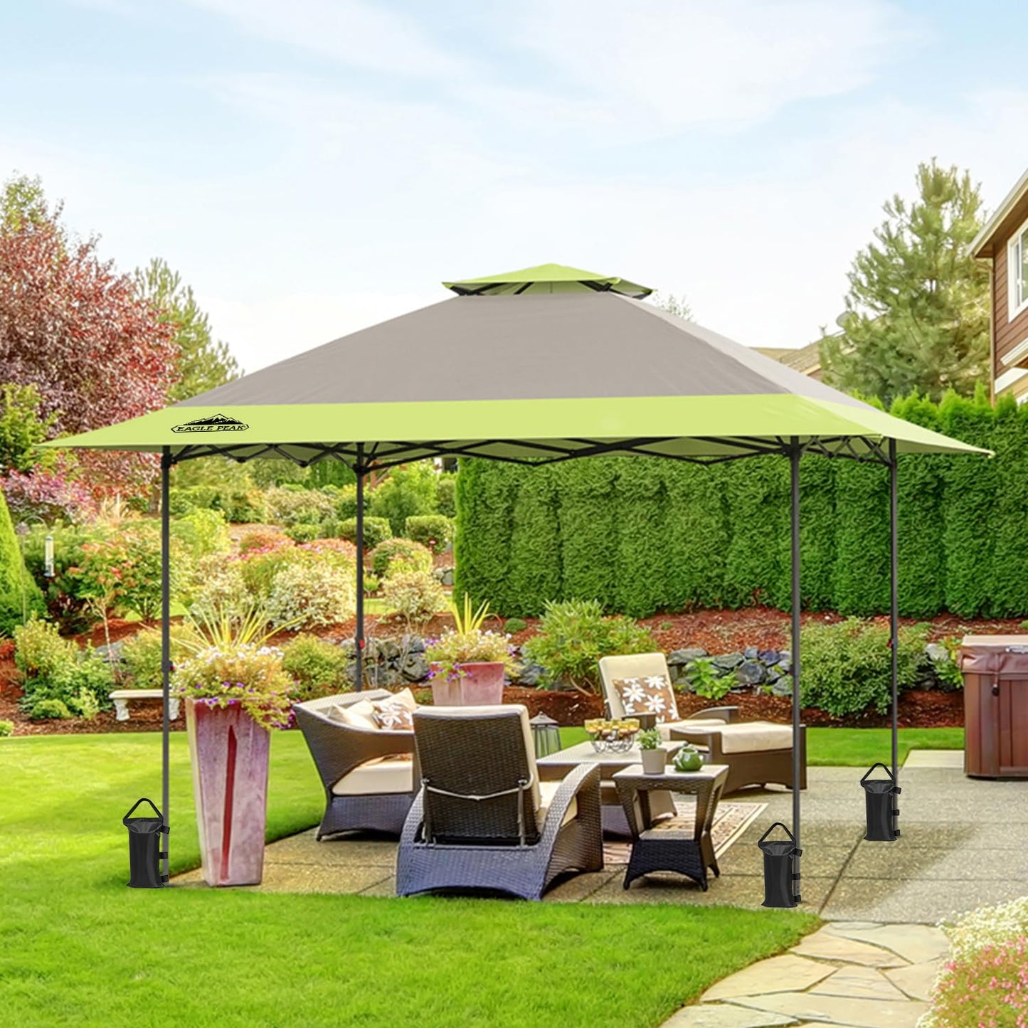 EAGLE PEAK 13x13 Straight Leg Pop Up Canopy Tent Instant Outdoor Canopy Easy Single Person Set up Folding Shelter w/Auto Extending Eaves 169 Square Feet of Shade (Gray)