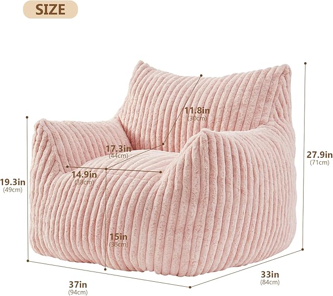 Achicsofar Giant Bean Bag Chairs for Adults Teens, Large Bean Bag Sofa Chairs with Filling Comfy Fuzzy BeanBag Chair with Armrests for Bedroom Living Room Reading
