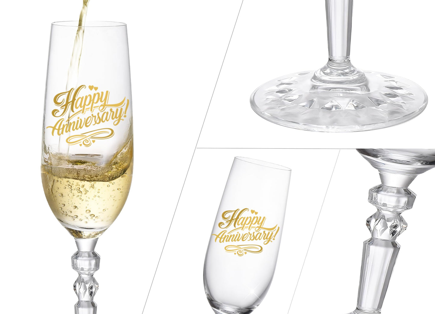 BEKESIN Happy Anniversary Decorations Gifts for Couple. Classical Style Happy Wedding Anniversary Champagne Flutes Glasses for Anniversaries of Any Year, Gifts for Men, Women, Husband, Wife