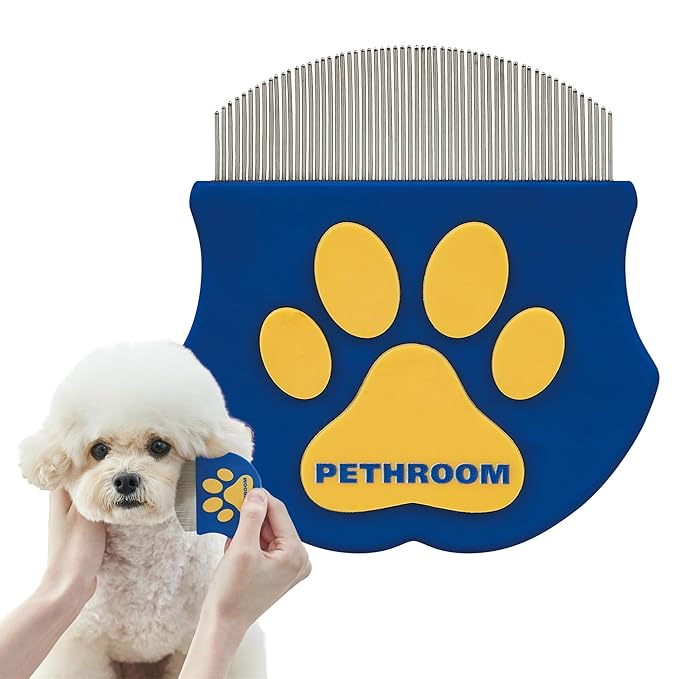 [PETHROOM] Professional Eye Comb for Pets | Stainless Steel Tear Stain Remover for Cats & Dogs | Gentle Round-Head Groomin...