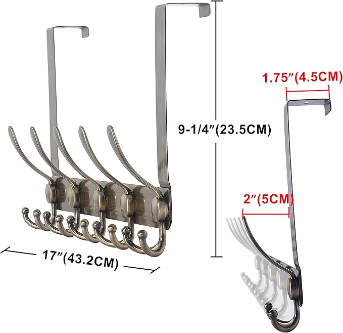 Dseap Over The Door Hook Hanger - 5 Tri Hooks, Heavy Duty Over The Door Towel Rack Coat Rack for Clothes Hat Towel,Bronze