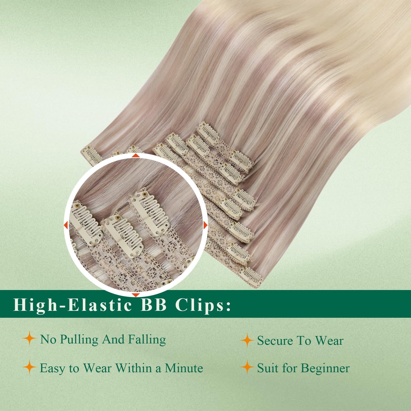 Easyouth Clip in Hair Extensions Real Human Hair Highlight Soft and Silky Hair Extensions Clip ins Ash Blonde to Platinum Blonde