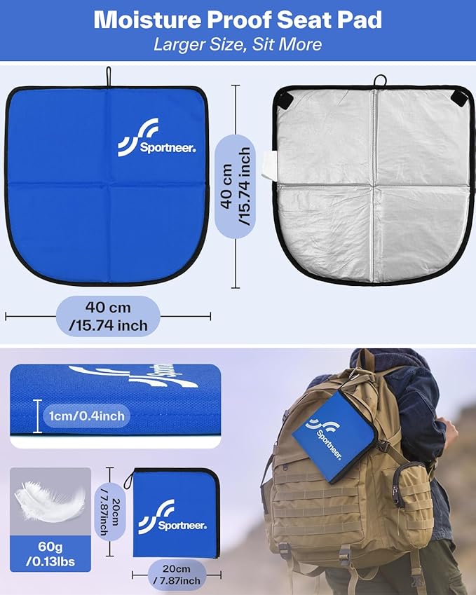 Sportneer Sitting Pad, Lightweight Waterproof Folding Seat Pad for Backpacking, 15.75'' x 15.75'' Portable Camping Seat Mat for Hiking, Picnics & Outdoor Use